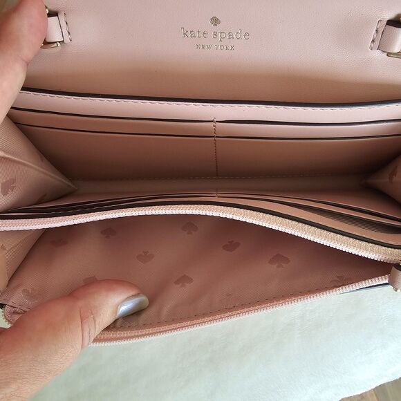 Kate Spade Pink Saffiano Leather Wallet Wristlet with Short Gold Chain Handle - Picture 7 of 9